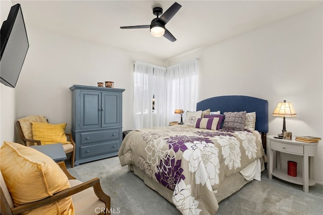 6112 Turnberry Dr, Banning, CA 92220 - bedroom featuring ceiling fan and light colored carpet