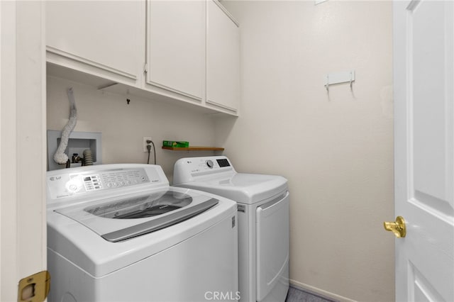 6112 Turnberry Dr, Banning, CA 92220 - washroom featuring cabinet space, baseboards, and washer and clothes dryer