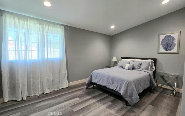 2108 Raleigh Ave, Costa Mesa, CA 92627 - bedroom featuring baseboards, wood finished floors, recessed lighting, and lofted ceiling