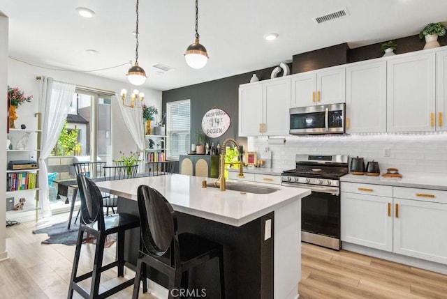 3630 E Peckham Paseo Unit 4, Ontario, CA 91761 - kitchen featuring stainless steel appliances, a sink, decorative backsplash, light countertops, and white cabinetry