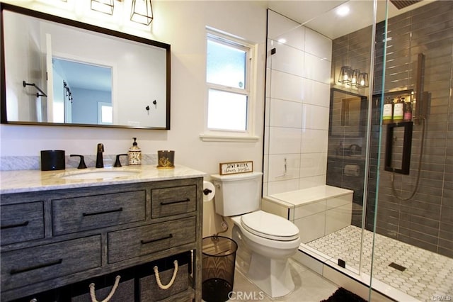 8037 Cactus Cir, Buena Park, CA 90620 - full bathroom with a stall shower, toilet, vanity, tile patterned floors, and baseboard heating