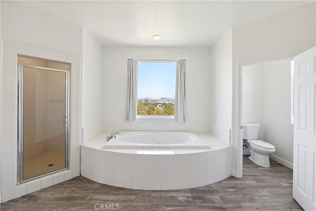 1732 Gamble Ln, Escondido, CA 92029 - bathroom featuring a bath, a stall shower, and wood finished floors