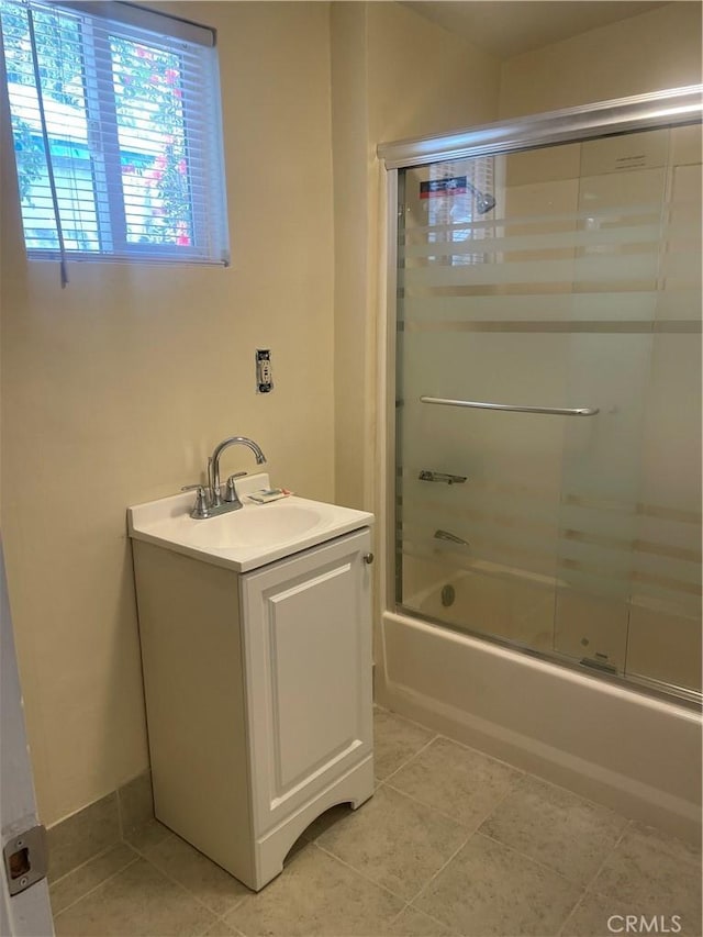 8772 Mignonette St, Rancho Cucamonga, CA 91701 - bathroom featuring shower / bath combination with glass door, tile patterned floors, and vanity