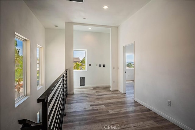 29847 Smugglers Point Dr, Canyon Lake, CA 92587 - corridor featuring wood finished floors, an upstairs landing, and recessed lighting