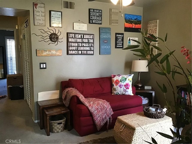 13919 Arthur Ave Unit 22, Paramount, CA 90723 - living room with carpet floors, visible vents, and ceiling fan