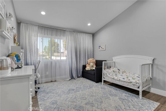 7293 Cirrus Way, West Hills, CA 91307 - bedroom featuring a desk, a nursery area, light wood finished floors, baseboards, and recessed lighting