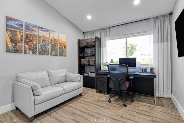 7293 Cirrus Way, West Hills, CA 91307 - office area featuring light wood-style floors, recessed lighting, baseboards, and vaulted ceiling