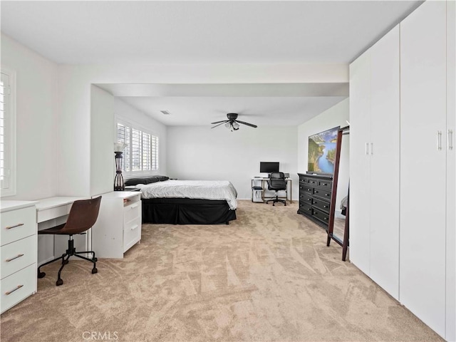 25626 Moore Ln, Stevenson Ranch, CA 91381 - bedroom featuring light carpet, a desk, and a ceiling fan