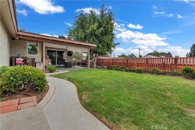 view of yard with a patio and a fenced backyard