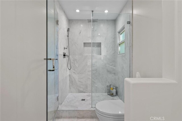 25174 Mulholland Hwy, Calabasas, CA 91302 - full bath with toilet, a marble finish shower, and recessed lighting