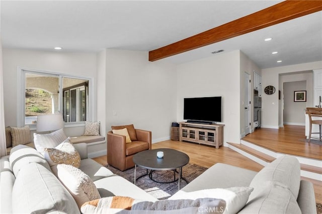 25174 Mulholland Hwy, Calabasas, CA 91302 - living area featuring recessed lighting, light wood-type flooring, baseboards, and beam ceiling