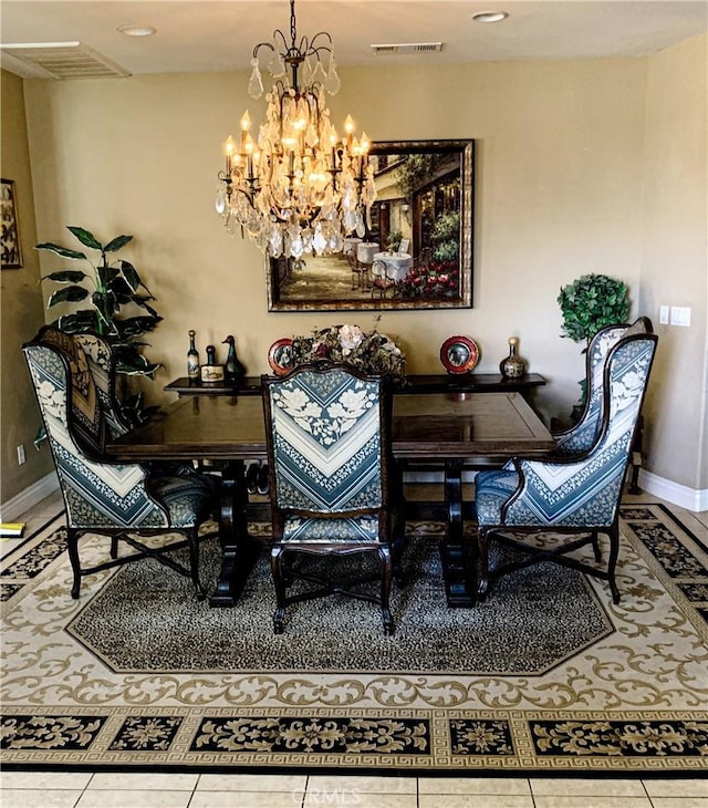 5206 Village Green Ln, Bakersfield, CA 93306 - dining area featuring a chandelier, tile patterned floors, baseboards, and recessed lighting