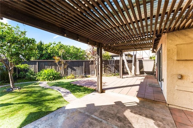 view of patio with a pergola and a fenced backyard