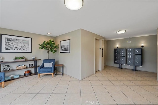 sitting room with light tile patterned flooring