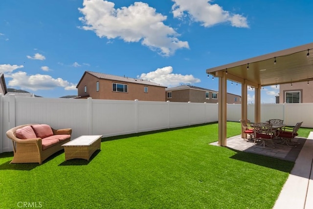 5085 Hoss Cir, Hemet, CA 92545 - fenced backyard featuring a patio area