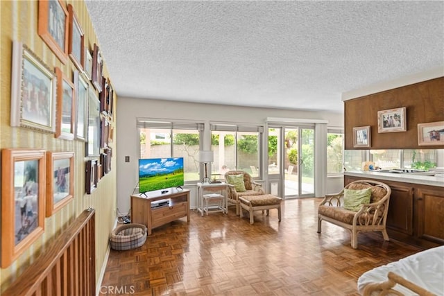 sitting room featuring a textured ceiling