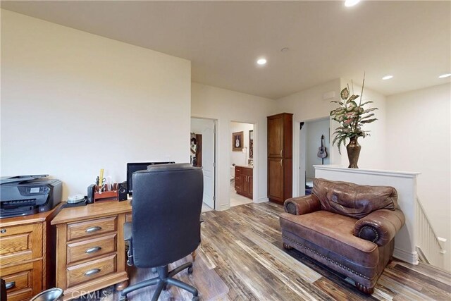 117 Village Cir, Pismo Beach, CA 93449 - office area featuring recessed lighting, baseboards, and wood finished floors