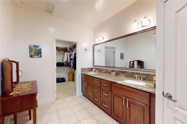 117 Village Cir, Pismo Beach, CA 93449 - full bathroom with double vanity, a sink, tile patterned flooring, and a spacious closet