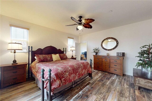 117 Village Cir, Pismo Beach, CA 93449 - bedroom featuring baseboards, a ceiling fan, and wood finished floors