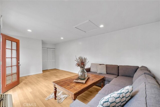 524 Walnut Ave, Long Beach, CA 90802 - living area featuring attic access, light wood finished floors, baseboards, and recessed lighting