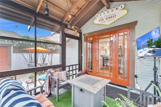 524 Walnut Ave, Long Beach, CA 90802 - sunroom / solarium featuring beamed ceiling and french doors