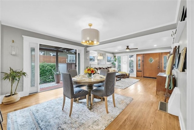 524 Walnut Ave, Long Beach, CA 90802 - dining room with recessed lighting, light wood-style floors, visible vents, and a ceiling fan