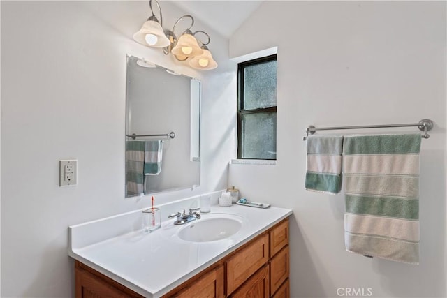 29278 Pine Dr, Cedar Glen, CA 92321 - bathroom featuring vanity and lofted ceiling