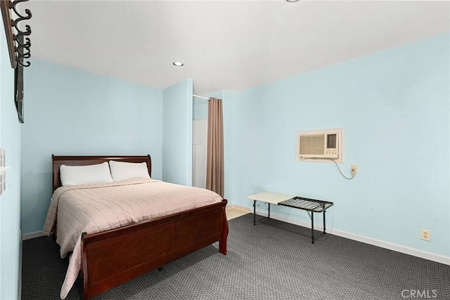 22975 Flournoy Ave, Corning, CA 96021 - bedroom with baseboards, carpet flooring, recessed lighting, and a wall mounted air conditioner