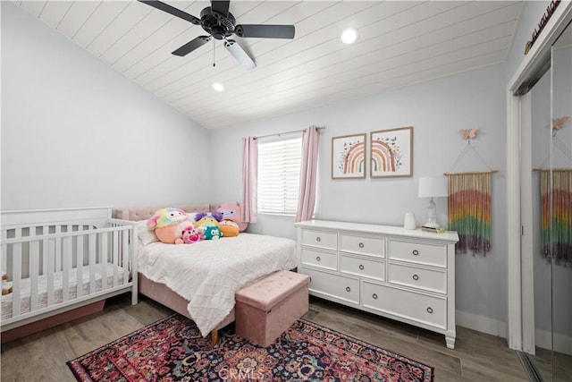 bedroom with wooden ceiling, wood finished floors, and recessed lighting
