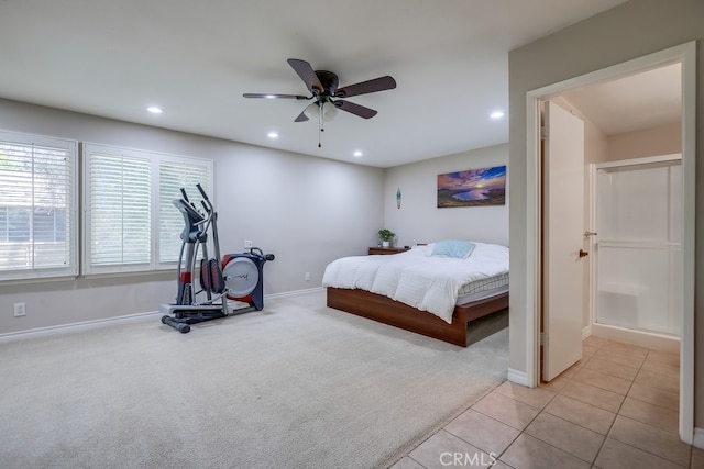 bedroom featuring baseboards, recessed lighting, and carpet flooring
