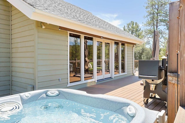 8551 Foothill Blvd, Pine Valley, CA 91962 - wooden deck featuring a hot tub and french doors