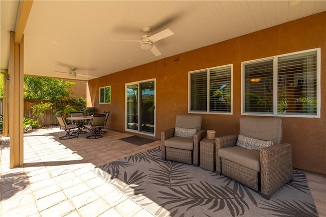 33077 Monte Dr, Temecula, CA 92592 - view of patio / terrace featuring fence, outdoor dining space, and ceiling fan