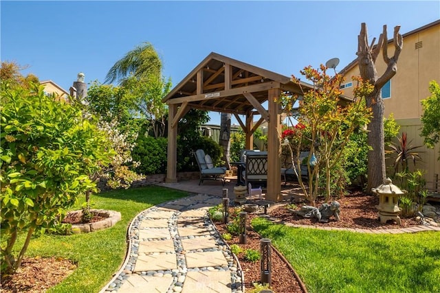 33077 Monte Dr, Temecula, CA 92592 - view of green lawn with a gazebo, a patio, and an outdoor living space