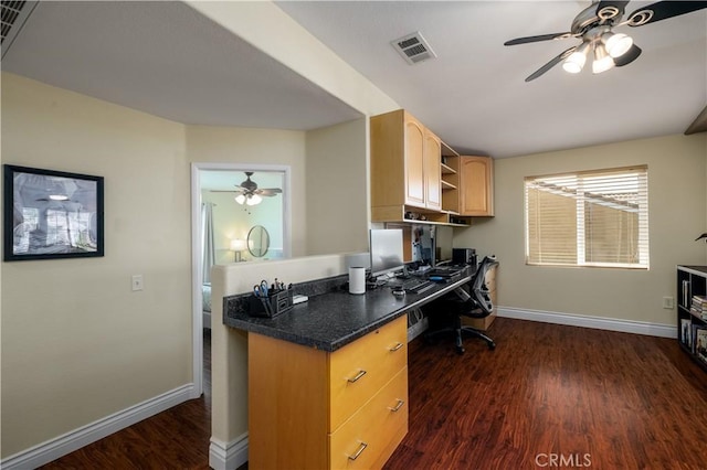 33077 Monte Dr, Temecula, CA 92592 - office space featuring ceiling fan and dark wood-style floors