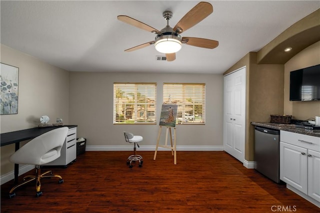 33077 Monte Dr, Temecula, CA 92592 - office area with dark wood-type flooring and ceiling fan