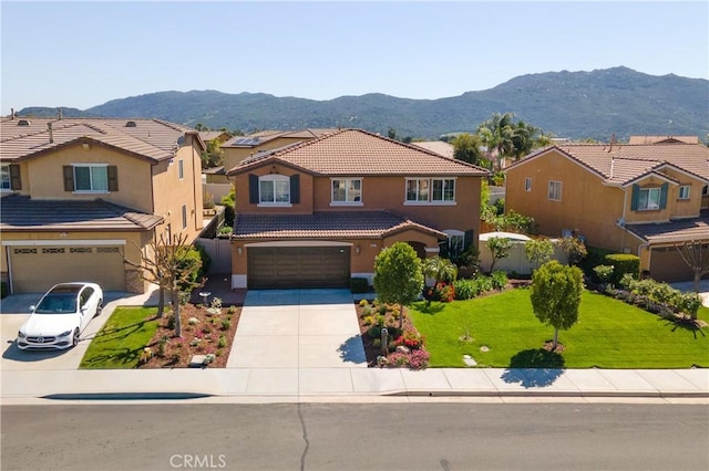 33077 Monte Dr, Temecula, CA 92592 - view of front of property with a residential view, a garage, stucco siding, a tiled roof, and driveway