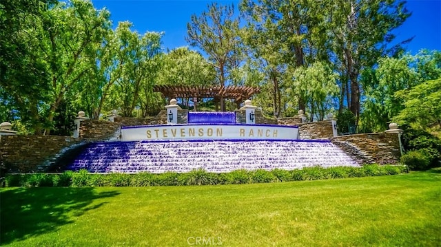 community sign featuring a yard