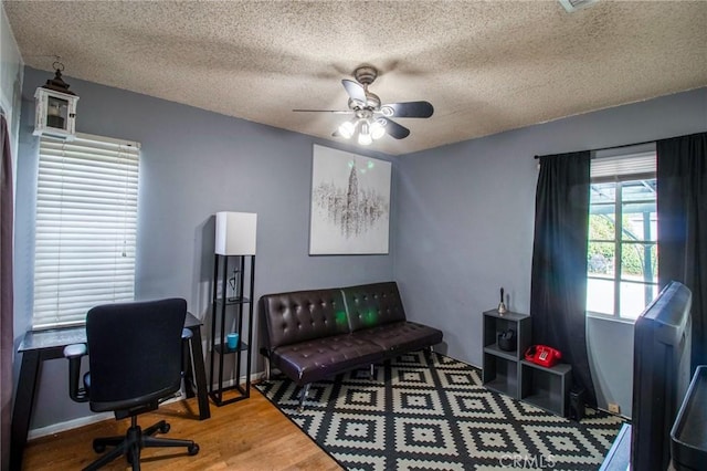 2484 Hanning Ave, Altadena, CA 91001 - office area with a ceiling fan, wood finished floors, and a textured ceiling