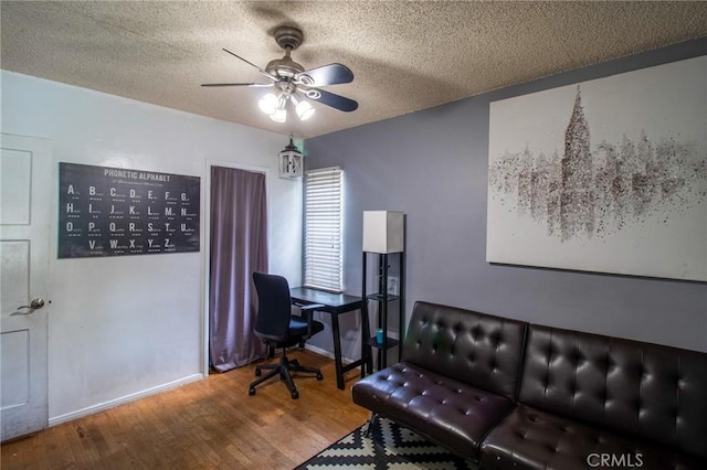 2484 Hanning Ave, Altadena, CA 91001 - office space with a ceiling fan, wood finished floors, a textured ceiling, and baseboards