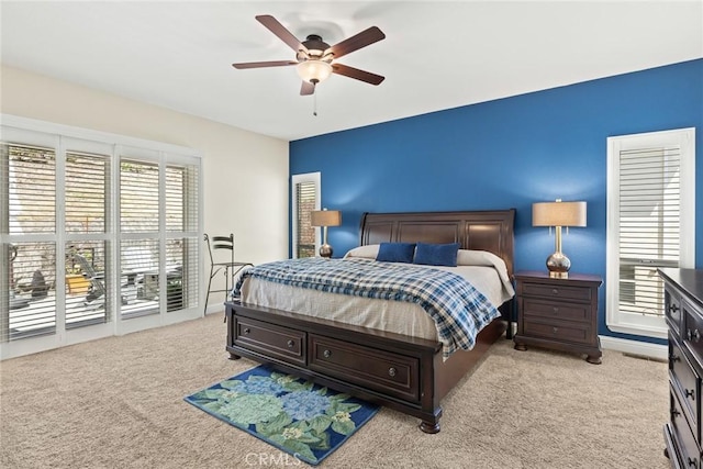 bedroom featuring carpet floors and ceiling fan
