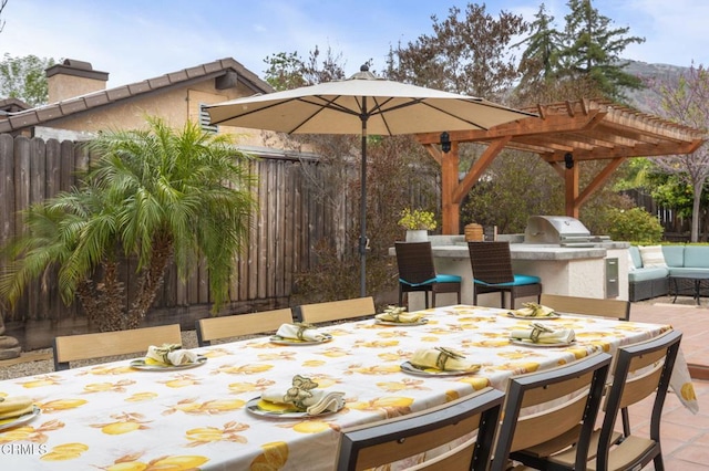 view of patio featuring exterior kitchen and a fenced backyard