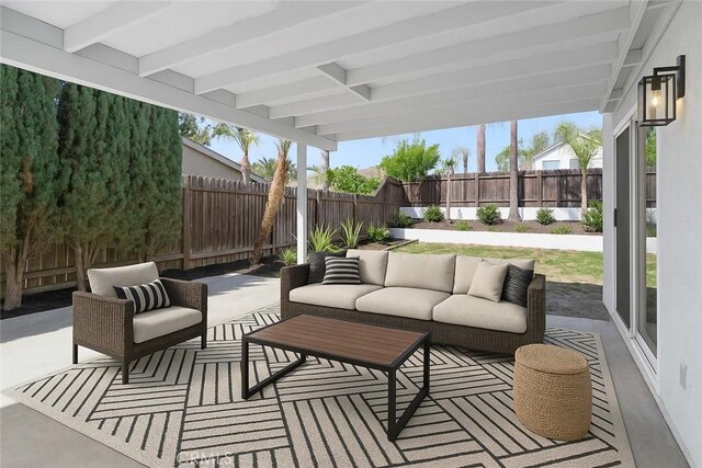 view of patio / terrace with a fenced backyard and outdoor lounge area
