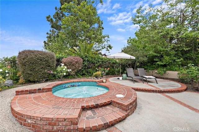 view of pool featuring a patio area and an in ground hot tub