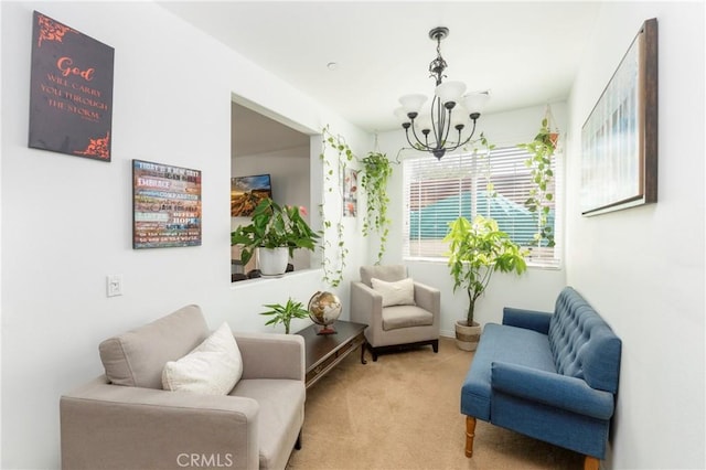 6651 Darling Ln, San Bernardino, CA 92407 - living area with an inviting chandelier and carpet floors