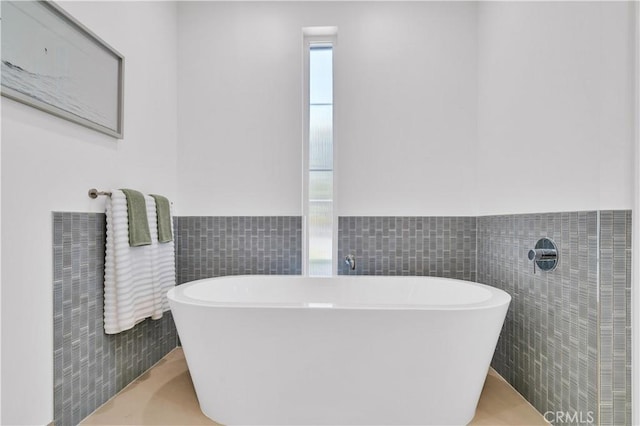 3202 Green Ln, Redondo Beach, CA 90278 - full bath with a freestanding bath, tile walls, and a wainscoted wall