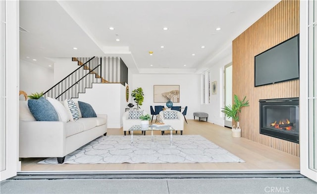 3202 Green Ln, Redondo Beach, CA 90278 - living room with stairway, a glass covered fireplace, and recessed lighting