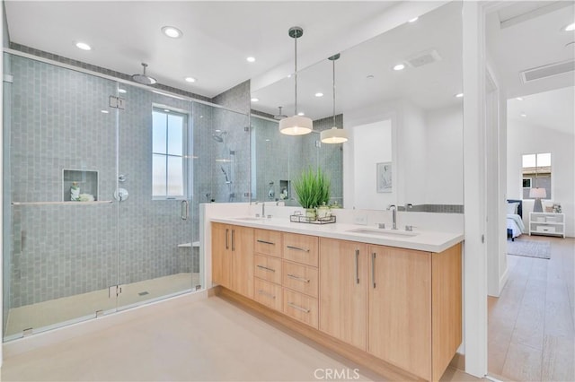 3202 Green Ln, Redondo Beach, CA 90278 - ensuite bathroom featuring ensuite bathroom, a sink, a shower stall, and double vanity