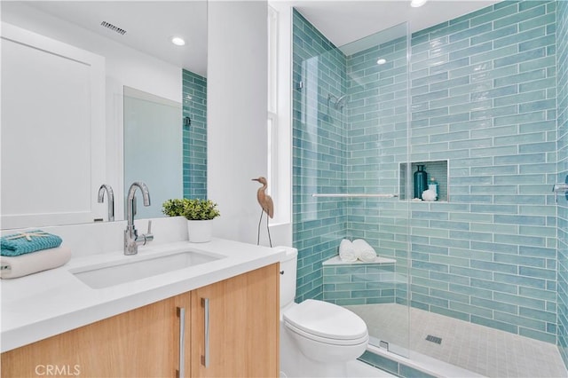 3202 Green Ln, Redondo Beach, CA 90278 - bathroom with a shower stall, visible vents, toilet, and vanity