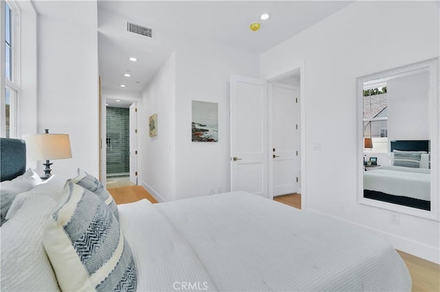 3202 Green Ln, Redondo Beach, CA 90278 - bedroom with baseboards, light wood-style floors, visible vents, and recessed lighting