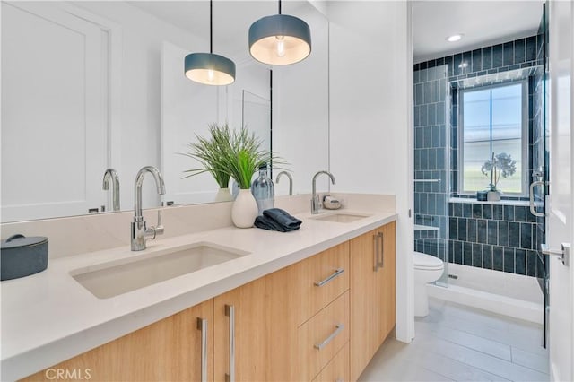 3202 Green Ln, Redondo Beach, CA 90278 - full bath with a sink, a shower stall, double vanity, and toilet